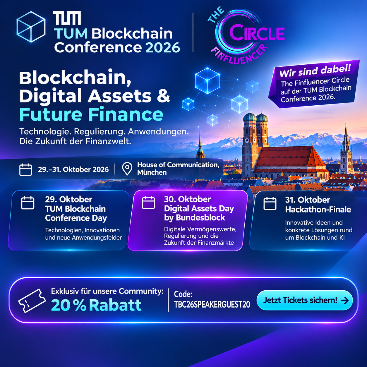 🚀 Blockchain, Digital Assets & Future Finance – The Finfluencer Circle ist bei der TUM Blockchain Conference 2026 dabei! 💙